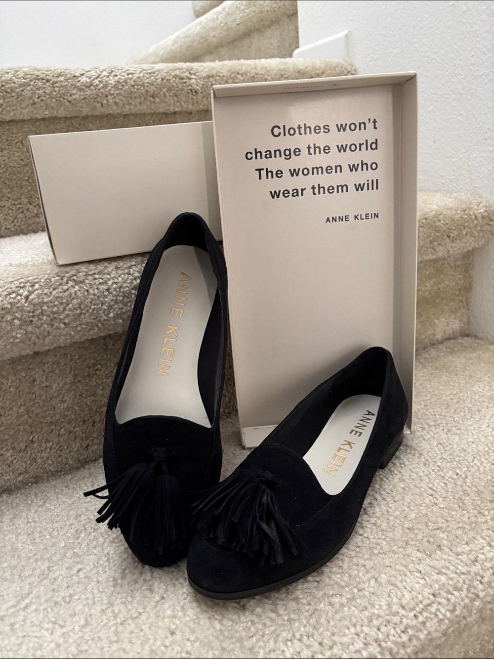 Anne Klein Black Tassel Suede Loafers